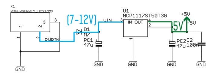 Arduino Uno working of the voltage regulator subsystem