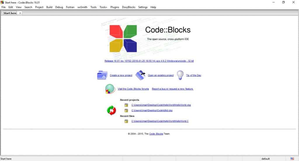 Code blocks IDE environment familiarization - Intro screen or editor