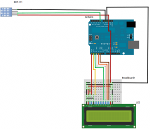 Interfacing DHT 11 with Arduino and LCD schematic