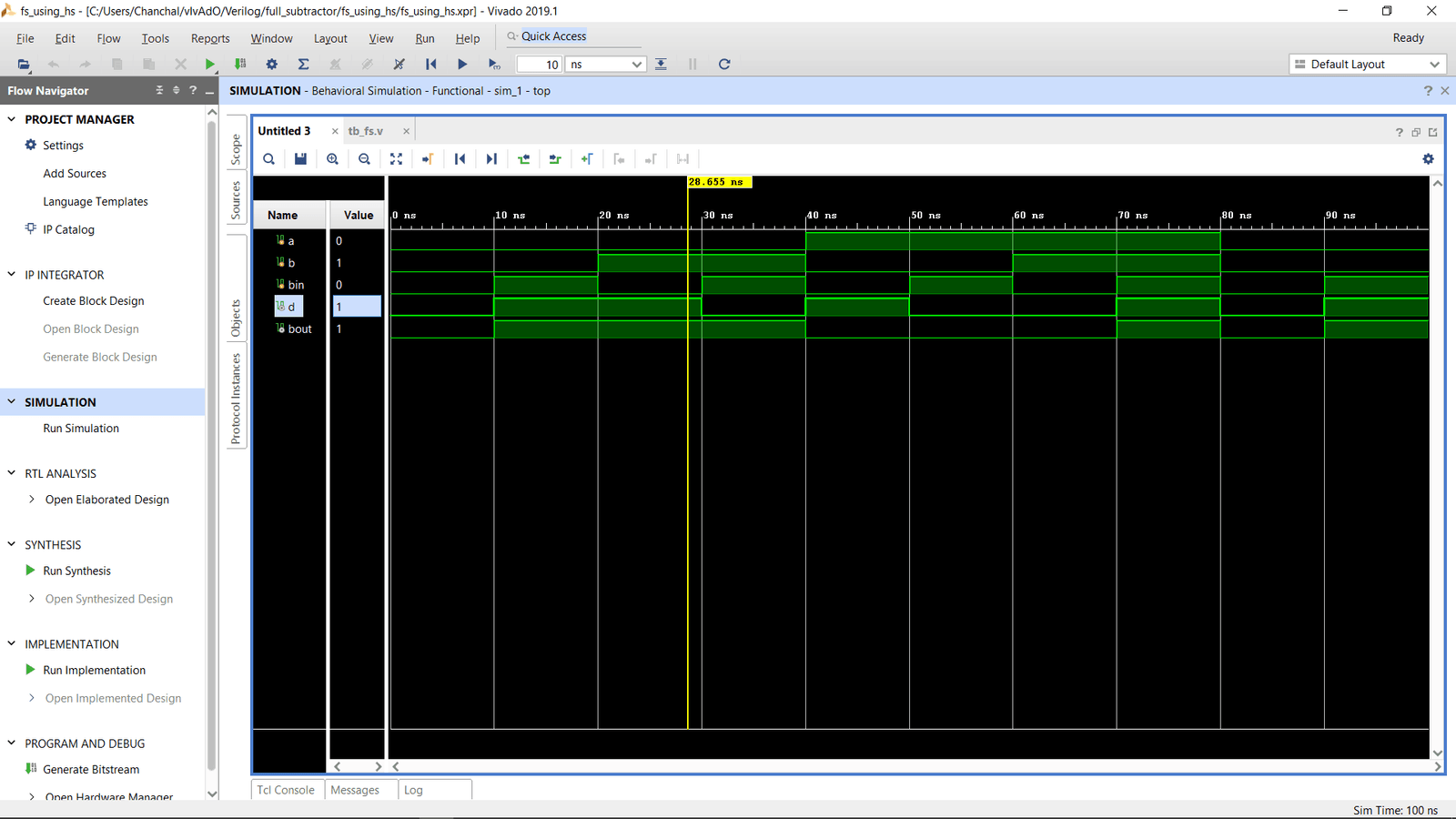 Simulation waveform Full Subtractor Circuit