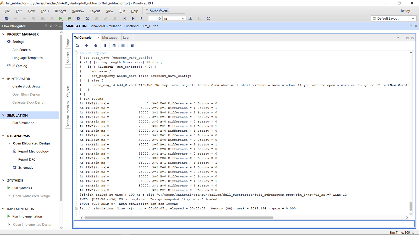 Console output