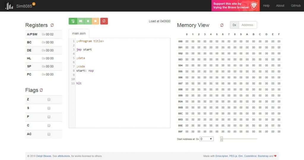 Sim8085 - Main Page