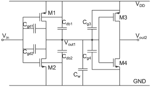 Components of load capacitance due to different parasitic capacitance in the MOSFETs