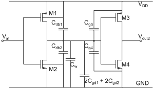 Simplified parasitic capacitance connections in the model to calculate the load capacitance