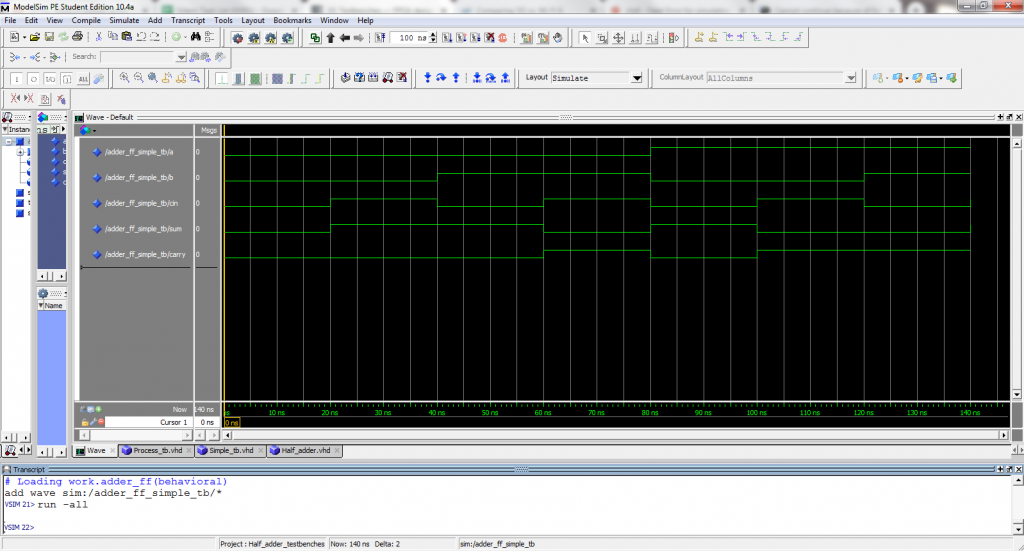 Output of simple testbench
